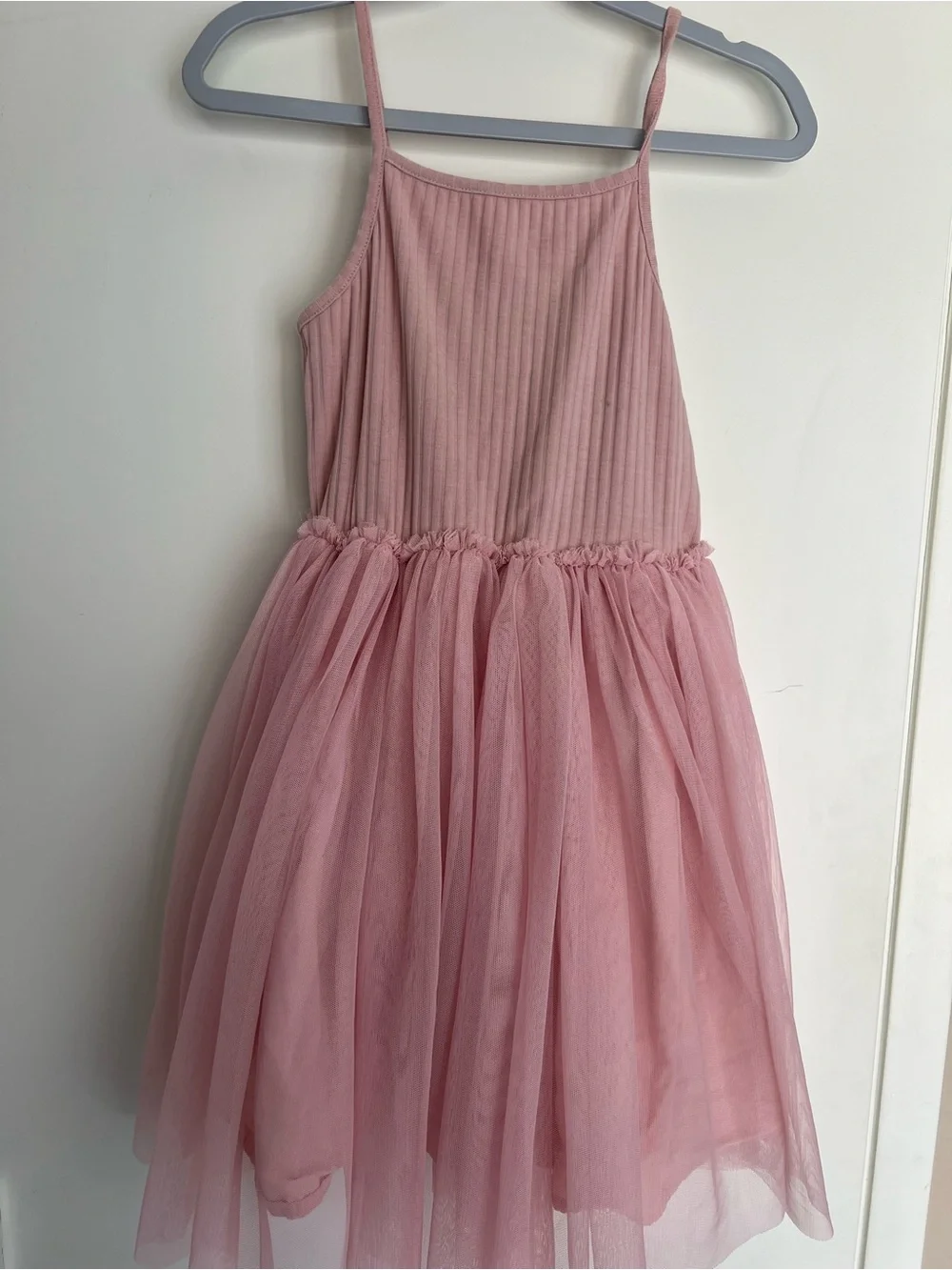Girls Pink Tulle Casual Dress with Spaghetti Straps